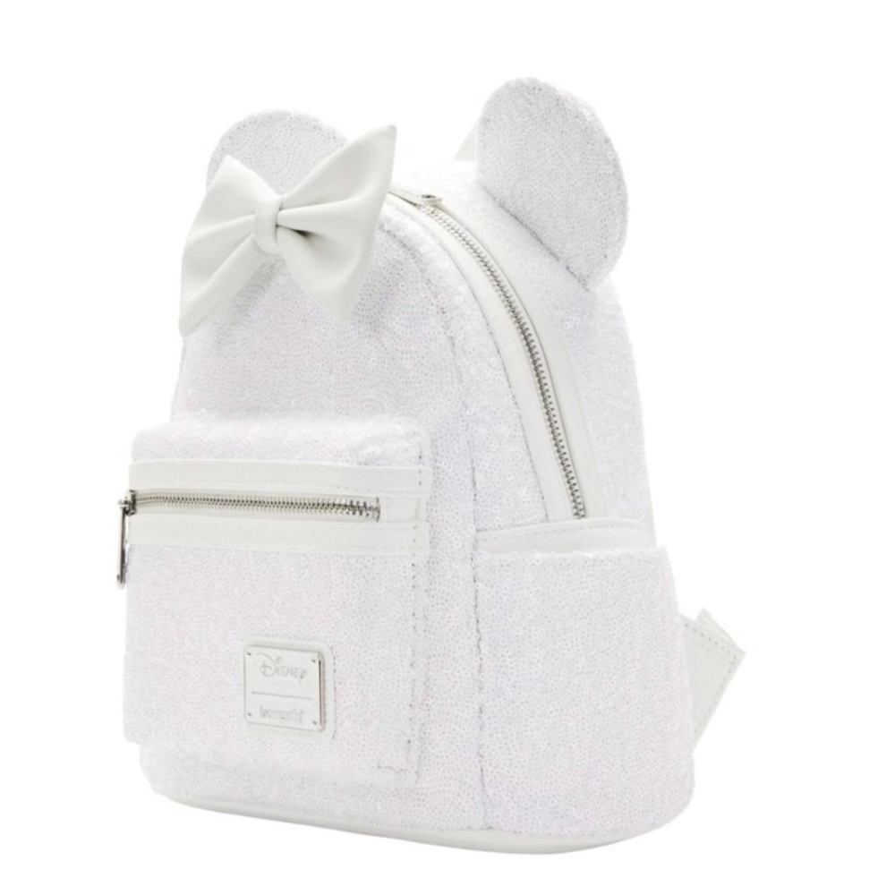 Loungefly White Sequin Minnie Ear Bow Mini Backpack - Picture 6 of 8